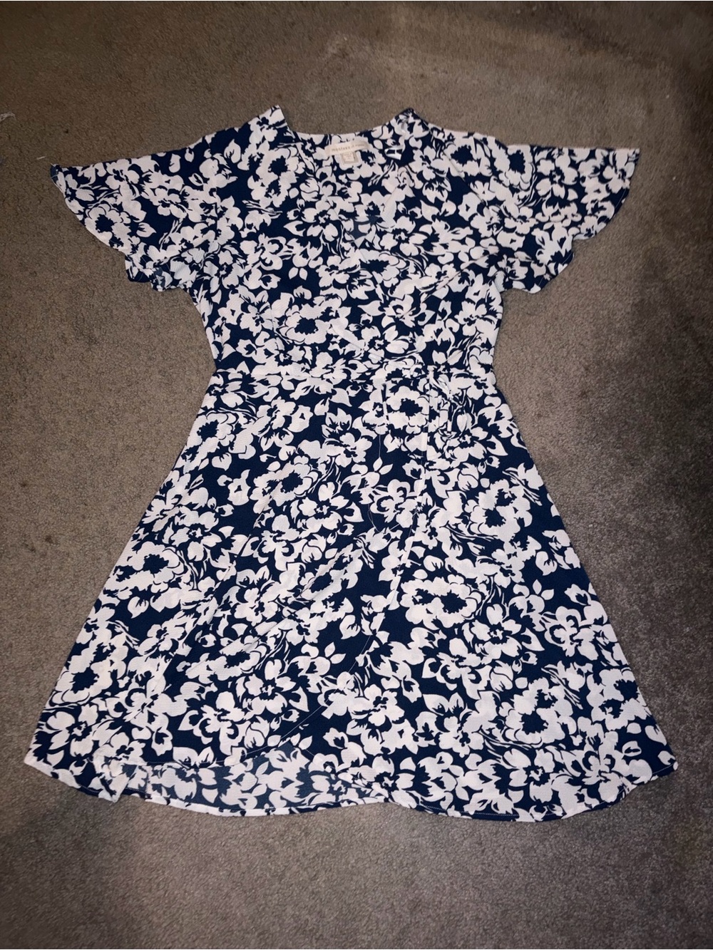 Monteau Navy and White Floral Fit-and-Flare Dress